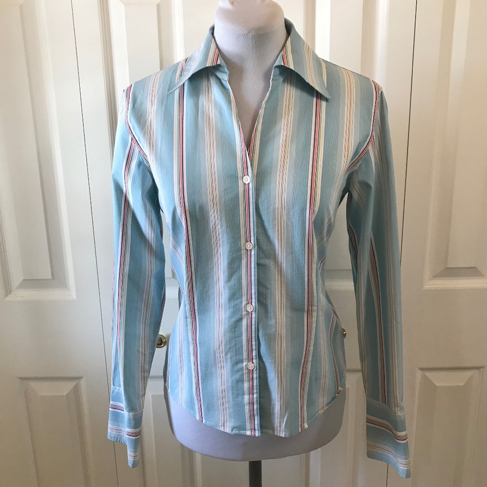 Blue Striped Button Down Shirt sz 10 Pursuits Ltd